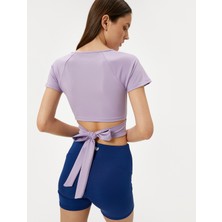 Koton Yoga Crop Tişört Arkası Bağlama Detaylı Kısa Kollu Bisiklet Yaka Slim Fit