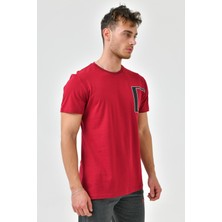 Cramp Sport Bordo Nakış Detaylı O Yaka Standart Kalıp Erkek T-Shirt