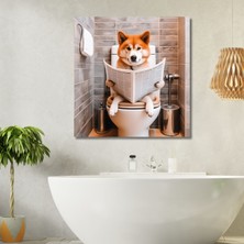 Gaagart Tekli Kare Kanvas Banyo Tablosu Gazete Okuyan Japon Akita