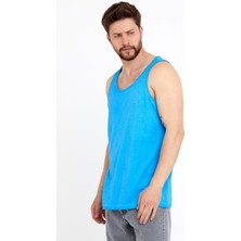 Polo State Erkek Yağ Yıkamalı Nakışlı Atlet Mavi