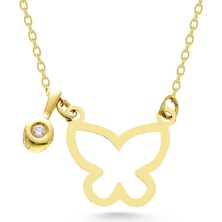 Sefa Gold 14 Ayar Altın Pırlantalı Kelebek Kolye