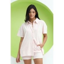 Polo State Kadın Havlu Kumaş Gömlek Pembe