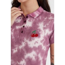 Polo State Kadın Batik Yıkamalı T-Shirt  Mor