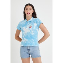 Polo State Kadın Batik Yıkamalı T-Shirt  Mavi