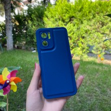 Bumudur Aksesuar Xiaomi Redmi Note 11E Korumalı Deri Desenli Mavi Silikon Kılıf