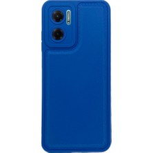 Bumudur Aksesuar Xiaomi Redmi Note 11E Korumalı Deri Desenli Mavi Silikon Kılıf