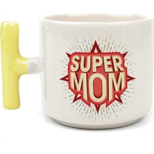 Mor Mürekkep Süper Mom Kırmızı Baskılı Sarı Kulplu T Kupa