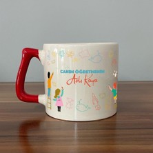 Mor Mürekkep Kişiye Özel Canım Öğretmenim Çizimler Baskılı Kırmızı Kulplu D Kupa