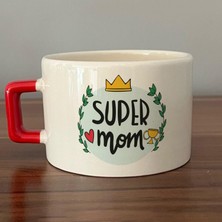 Mor Mürekkep Super Mom Yazı Baskılı Kırmızı Kulplu C Fincan