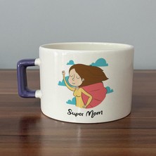 Mor Mürekkep Süper Mom Pelerin Baskılı Mor Kulplu C Fincan