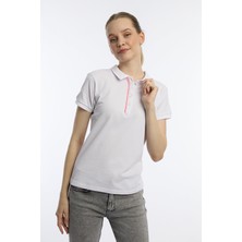 Polo State Kadın Biye Detaylı Polo Yaka Tişört Beyaz
