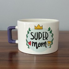 Mor Mürekkep Super Mom Yazı Baskılı Mor Kulplu C Fincan