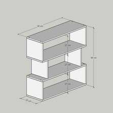 İda Wooden Lexa Çok Amaçlı Modern Kitaplık ve Raflı Kitaplık - 3 Raflı 3 Katlı 88 cm