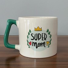 Mor Mürekkep Super Mom Yazı Baskılı Yeşil Kulplu D Kupa