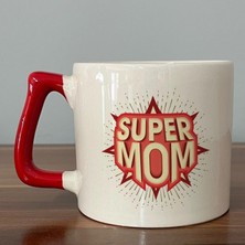 Mor Mürekkep Süper Mom Kırmızı Baskılı Kırmızı Kulplu D Kupa