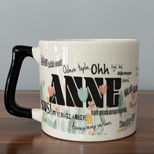 Mor Mürekkep Anne Sözleri Tam Tur Baskılı Baskılı Siyah Kulplu D Kupa