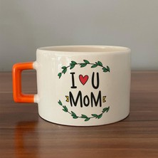 Mor Mürekkep I Love You Mom Baskılı Turuncu Kulplu C Fincan