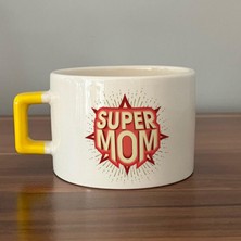 Mor Mürekkep Süper Mom Kırmızı Baskılı Sarı Kulplu C Fincan