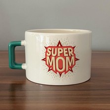 Mor Mürekkep Süper Mom Kırmızı Baskılı Yeşil Kulplu C Fincan