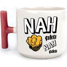 Mor Mürekkep Nah Çıktı Baskılı Kırmızı Kulplu T Kupa