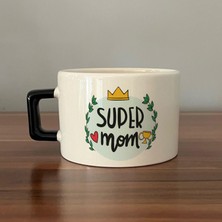 Mor Mürekkep Super Mom Yazı Baskılı Siyah Kulplu C Fincan