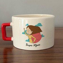 Mor Mürekkep Süper Mom Pelerin Baskılı Kırmızı Kulplu C Fincan