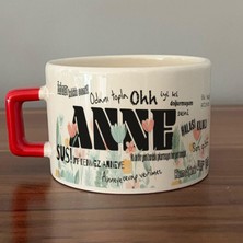 Mor Mürekkep Anne Sözleri Tam Tur Baskılı Baskılı Kırmızı Kulplu C Fincan