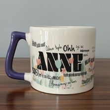 Mor Mürekkep Anne Sözleri Tam Tur Baskılı Baskılı Mor Kulplu D Kupa