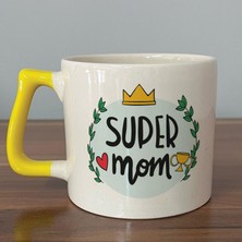 Mor Mürekkep Super Mom Yazı Baskılı Sarı Kulplu D Kupa