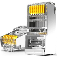 Koodmax 100 Adet - 50U" Gold Plated Stp CAT5E RJ45 Network Metal Konnektör - Ethernet Kablo Ucu Jak