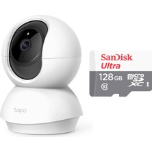 TP-LINK Tapo C210, 2K 3MP İç Mekan Wi-Fi Güvenlik Kamerası, Hareket Tespit ve Takibi, 360°, 9m Gece Görüşü, Çift Yönlü Sesli İletişim, Bebek Ağlaması Tespiti + Sandisk ULTRA 128GB Hafıza Kartı