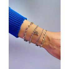 Xesha Gümüş Kaplama 4'lü Kombin Bileklik Seti Gümüş Renk Zincir Bilezik Künye