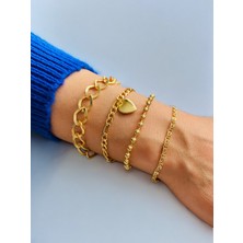 Xesha Altın Kaplama 4'lü Kombin Bileklik Seti Gold Renk Zincir Bilezik Künye