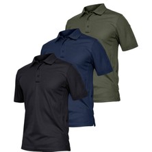 Ghassy Co. Erkek 3'lü Set Taktik Polo Yaka Gömlek Hızlı Kuruma Nem Emici Pique Jersey Golf T-Shir