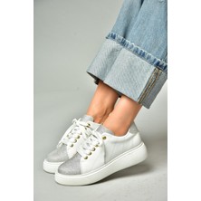 Fox Shoes S820042209 Beyaz/gümüş Simli Kadın Spor Ayakkabı Sneakers