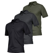 Ghassy Co. Erkek 3'lü Set Taktik Polo Yaka Gömlek Hızlı Kuruma Nem Emici Pique Jersey Golf T-Shir