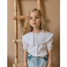 BAV Butik Ayvitrin Kız Çocuk Kısa Kollu Tasarım Yaka Gömlek Beyaz