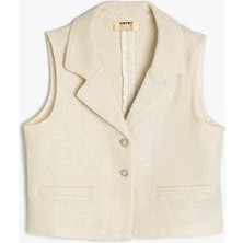 Koton Crop Yelek Kruvaze Yaka Kolsuz Dokulu Cep Detaylı
