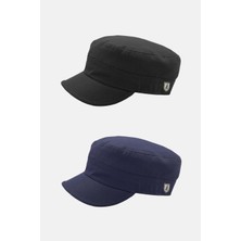 Külah Erkek Fidel Castro Şapka 2li Kep Rozet Detaylı Kasket - Siyah/lacivert
