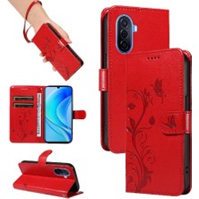 BDT Boutique Huawei Nova Y70/Y70 Artı Kabartmalı Kelebek ve Kart Yuvası Için Flip Case (Yurt Dışından)