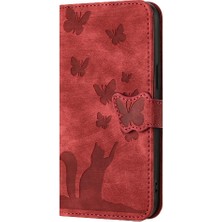BDT Boutique Xiaomi Redmi Için Kılıf 13C 4g/5g Cüzdan Kılıf Kabartmalı Kelebek Kedi Kartı (Yurt Dışından)