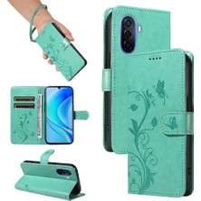 BDT Boutique Huawei Nova Y70/Y70 Artı Kabartmalı Kelebek ve Kart Yuvası Için Flip Case (Yurt Dışından)