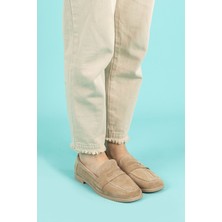 Getcho Monk Kadın Süet Bej Loafer Ayakkabı