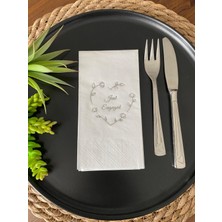 Kidspartim Gümüş Yaldızlı Beyaz Kalp Çelenk Just Engaged Peçete 16 Adet