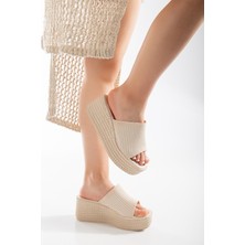 MFT Ayakkabı Kadın Dolgu Tabanlı Rahat Terlik Bej