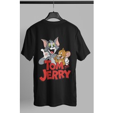 Fuddy Moda Sevimli Tom ve Jeryy Sırt Baskılı Tişört, Erkek-Kadın Çizgi Film Karakteri Baskılı T-Shirt