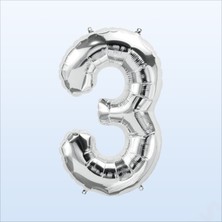 Süsle Bebek ve Parti 3 Yaş Rakam Gümüş Folyo Balon - 76 cm
