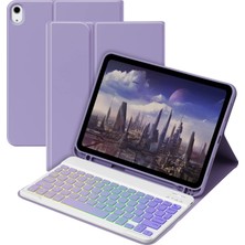 Apple iPad 10. Nesil 10.9 (2022) Rgb LED Işıklı Türkçe Karakterli Bluetooth Özellikli Kalemlikli Klavyeli Kılıf A2696 A2757 A2777 A3162