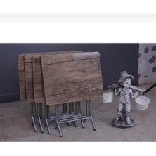 Can Vista Home Katlanabilir Ceviz Mermer Paslanmaz Gri Metal Ayaklı 4'lü Zigon Sehpa Takımı