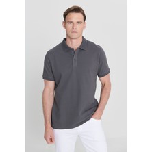 ALTINYILDIZ CLASSICS Erkek Antrasit %100 Pamuk Kıvrılmaz Polo Yaka Slim Fit Dar Kesim Tişört